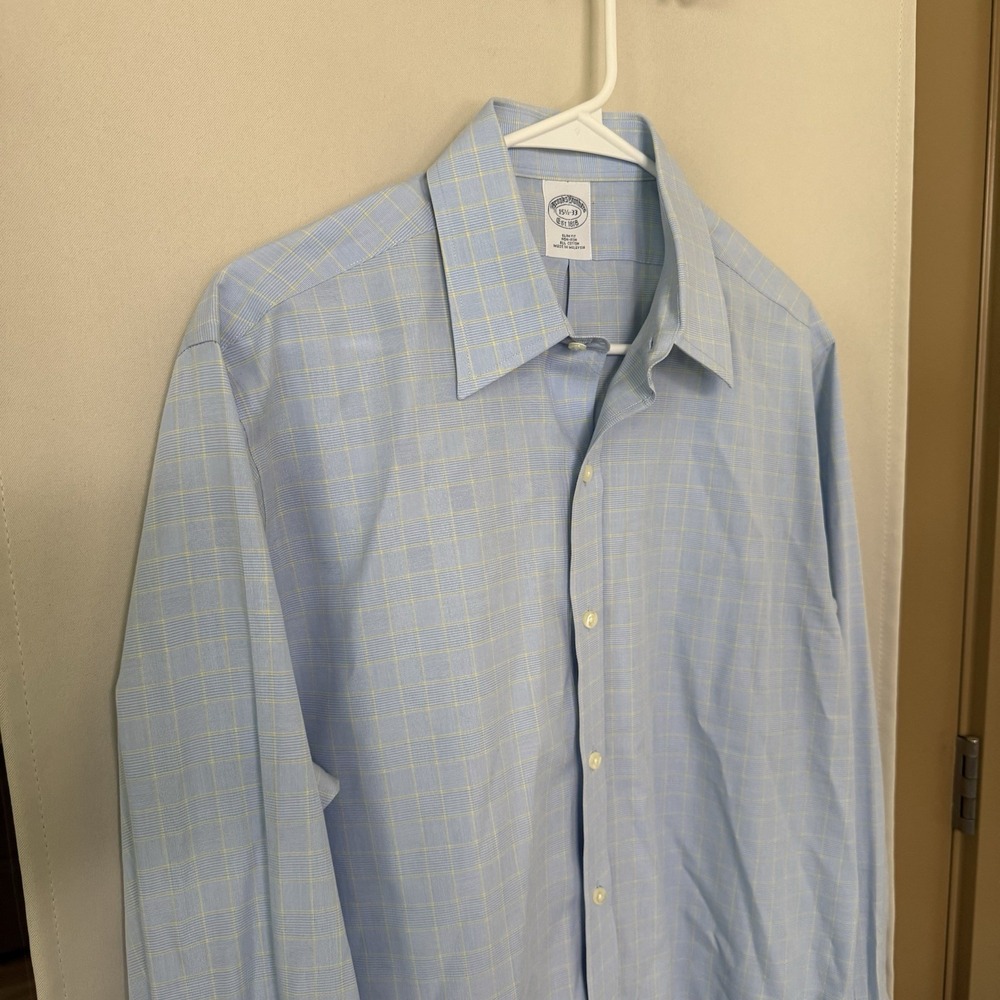 Brooks Brothers Men's‎ 15.5 33 Medium Blue Yellow Long Sleeve Button Up Shirt - Picture 2 of 8